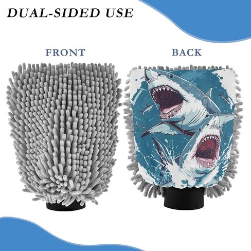 قفاز غسيل السيارات من ALAZA Cruel Shark خالٍ من الخدوش، قطعتان من قفازات الغسيل والتجفيف المصنوعة من الألياف الدقيقة الماصة/الشانيل، مقاس M in Kuwait