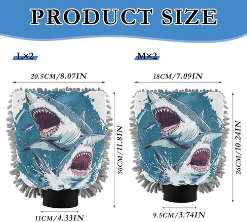 قفاز غسيل السيارات من ALAZA Cruel Shark خالٍ من الخدوش، قطعتان من قفازات الغسيل والتجفيف المصنوعة من الألياف الدقيقة الماصة/الشانيل، مقاس M in Kuwait