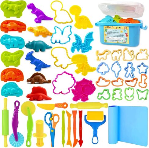 LCY WEDSHI Playdough Tool Set, 43 Pcs Play Dough Tools Sets for Kids Ages 4-8 with Storage Container, Dough Accessories Includes 3D Dinosaur Molds, Animal Molds, Cutters Roller, Rolling Pins in Saudi Arabia
