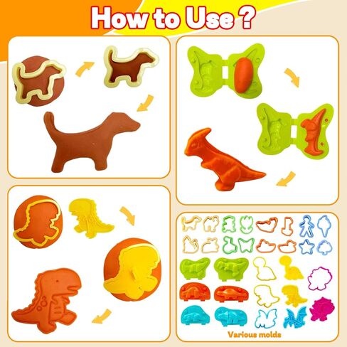 LCY WEDSHI Playdough Tool Set, 43 Pcs Play Dough Tools Sets for Kids Ages 4-8 with Storage Container, Dough Accessories Includes 3D Dinosaur Molds, Animal Molds, Cutters Roller, Rolling Pins in Saudi Arabia