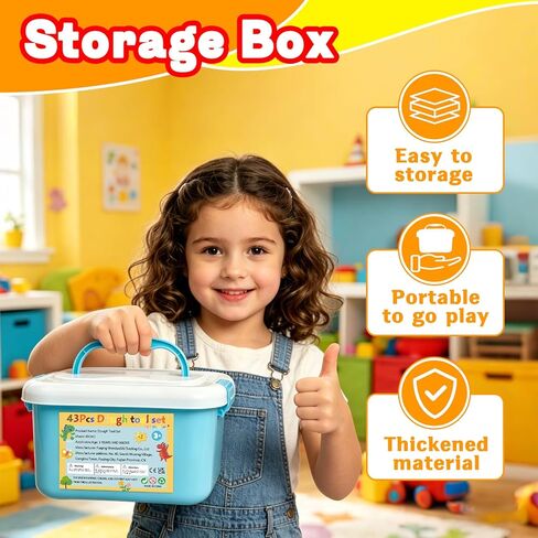LCY WEDSHI Playdough Tool Set, 43 Pcs Play Dough Tools Sets for Kids Ages 4-8 with Storage Container, Dough Accessories Includes 3D Dinosaur Molds, Animal Molds, Cutters Roller, Rolling Pins in Saudi Arabia