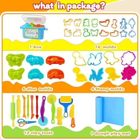 LCY WEDSHI Playdough Tool Set, 43 Pcs Play Dough Tools Sets for Kids Ages 4-8 with Storage Container, Dough Accessories Includes 3D Dinosaur Molds, Animal Molds, Cutters Roller, Rolling Pins in Saudi Arabia
