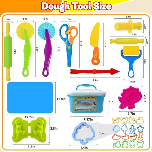 LCY WEDSHI Playdough Tool Set, 43 Pcs Play Dough Tools Sets for Kids Ages 4-8 with Storage Container, Dough Accessories Includes 3D Dinosaur Molds, Animal Molds, Cutters Roller, Rolling Pins in Saudi Arabia