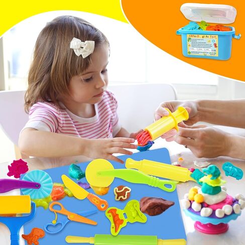 LCY WEDSHI Playdough Tool Set, 43 Pcs Play Dough Tools Sets for Kids Ages 4-8 with Storage Container, Dough Accessories Includes 3D Dinosaur Molds, Animal Molds, Cutters Roller, Rolling Pins in Saudi Arabia