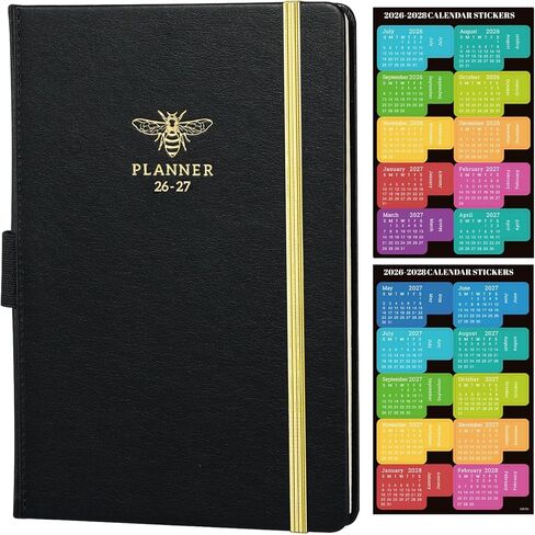 2025-2026 Planner - Planner 2025-2026, JUL2025 - JUN 2026, 2025-2026 Planner Weekly and Monthly with Calendar Stickers, 5.75" x 8.25", Saffiano Leather, Pen Loop, Back Pocket - Black Bee in Saudi Arabia