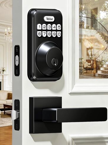 Veise Keyless Entry Door Lock with 2 Lever Handles, Electronic Backlit Keypad Deadbolt Set for Front Door, Smart Digital, Anti-Peeping & One-time Code, Auto-Lock, Easy Installation, Matte Black in Saudi Arabia