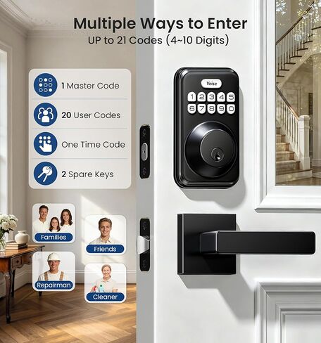 Veise Keyless Entry Door Lock with 2 Lever Handles, Electronic Backlit Keypad Deadbolt Set for Front Door, Smart Digital, Anti-Peeping & One-time Code, Auto-Lock, Easy Installation, Matte Black in Saudi Arabia