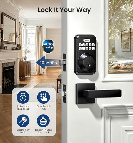 Veise Keyless Entry Door Lock with 2 Lever Handles, Electronic Backlit Keypad Deadbolt Set for Front Door, Smart Digital, Anti-Peeping & One-time Code, Auto-Lock, Easy Installation, Matte Black in Saudi Arabia