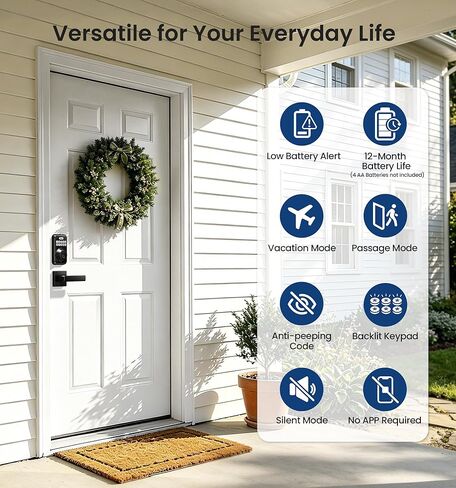 Veise Keyless Entry Door Lock with 2 Lever Handles, Electronic Backlit Keypad Deadbolt Set for Front Door, Smart Digital, Anti-Peeping & One-time Code, Auto-Lock, Easy Installation, Matte Black in Saudi Arabia