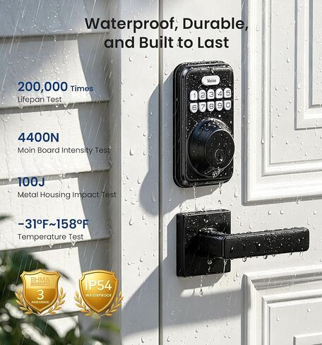 Veise Keyless Entry Door Lock with 2 Lever Handles, Electronic Backlit Keypad Deadbolt Set for Front Door, Smart Digital, Anti-Peeping & One-time Code, Auto-Lock, Easy Installation, Matte Black in Saudi Arabia