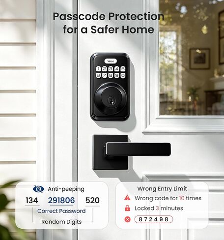 Veise Keyless Entry Door Lock with 2 Lever Handles, Electronic Backlit Keypad Deadbolt Set for Front Door, Smart Digital, Anti-Peeping & One-time Code, Auto-Lock, Easy Installation, Matte Black in Saudi Arabia
