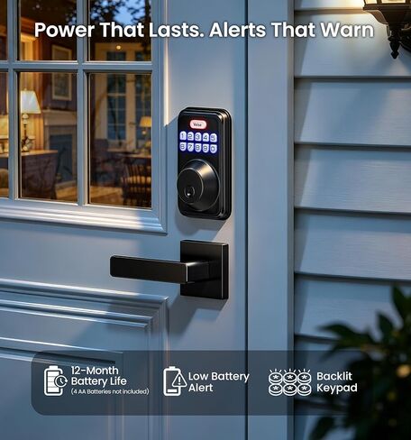 Veise Keyless Entry Door Lock with 2 Lever Handles, Electronic Backlit Keypad Deadbolt Set for Front Door, Smart Digital, Anti-Peeping & One-time Code, Auto-Lock, Easy Installation, Matte Black in Saudi Arabia