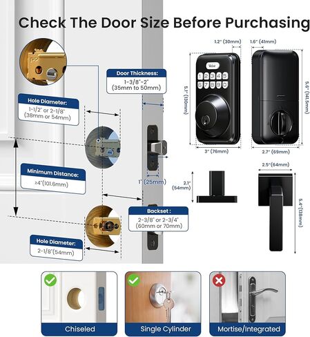 Veise Keyless Entry Door Lock with 2 Lever Handles, Electronic Backlit Keypad Deadbolt Set for Front Door, Smart Digital, Anti-Peeping & One-time Code, Auto-Lock, Easy Installation, Matte Black in Saudi Arabia