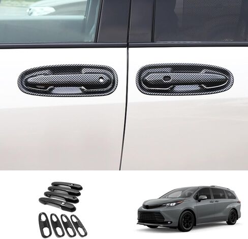 Exterior Door Handle and Bowl Cover Trims Compatible with Toyota Sienna 2026 2025 2024-2021, ABS Protector Decoration Car Accessories, 8PCS, Carbon Fiber Pattern in Kuwait