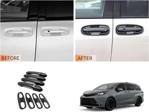 Exterior Door Handle and Bowl Cover Trims Compatible with Toyota Sienna 2026 2025 2024-2021, ABS Protector Decoration Car Accessories, 8PCS, Carbon Fiber Pattern in Kuwait