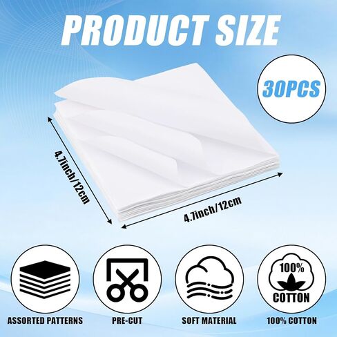30PCS White Cotton Fabric Squares - 4.7x4.7'' Precut Cotton Quilting Fabric Tie Dye Fabric Squares/Precut Fabric Squares for Quilting, Sewing, Crafting/Small Patchwork Fabric for Arts (White) in Saudi Arabia
