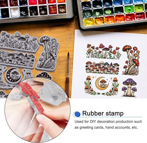 GLOBLELAND Vintage Mushroom Edge Cling Rubber Stamps 8.7x7 inch Magic Moons Phase EVA Cling Mount Stamp Mushroom Plants Border Rubber Stamps Set for Card Making Photo Album DIY Scrapbooking in Kuwait