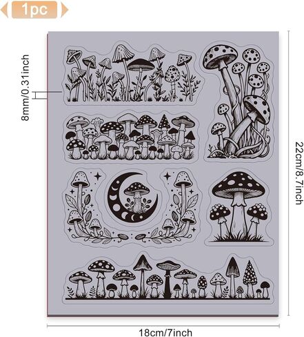 GLOBLELAND Vintage Mushroom Edge Cling Rubber Stamps 8.7x7 inch Magic Moons Phase EVA Cling Mount Stamp Mushroom Plants Border Rubber Stamps Set for Card Making Photo Album DIY Scrapbooking in Kuwait