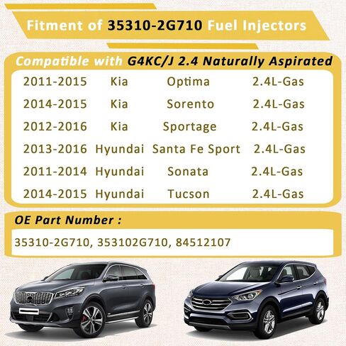 35310-2G710 GDI 2.4L Fuel Injectors,Compatible with/Kia 2011-2016 Optima Sorento Sportage,Compatible with/Hyundai 2.4 Santa Fe Tucson 2014-2015 |Set of 4| in Kuwait