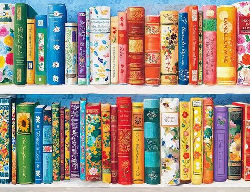 Springbok Books in Bloom 500 Piece Jigsaw Puzzle for Adults - Floral Bookshelf Puzzle - Poster Now Included - Unique Cut Pieces - Made in USA in Kuwait