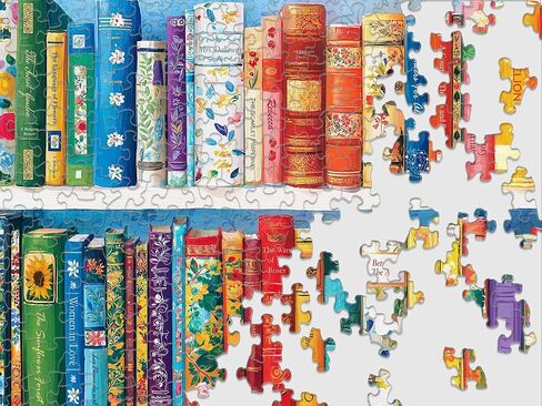 Springbok Books in Bloom 500 Piece Jigsaw Puzzle for Adults - Floral Bookshelf Puzzle - Poster Now Included - Unique Cut Pieces - Made in USA in Kuwait