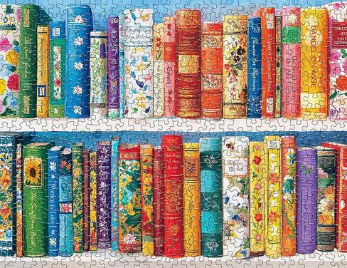 Springbok Books in Bloom 500 Piece Jigsaw Puzzle for Adults - Floral Bookshelf Puzzle - Poster Now Included - Unique Cut Pieces - Made in USA in Kuwait