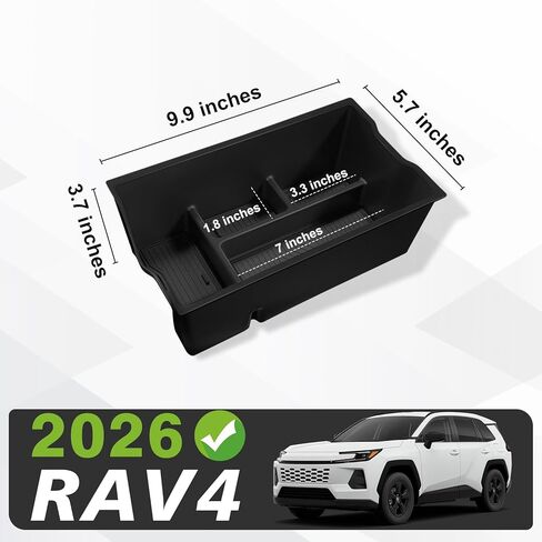 منظم وحدة التحكم المركزية Muslogy متوافق مع ملحقات Toyota RAV4 لعام 2026، صندوق تخزين مقسم وحدة التحكم الوسطى، صينية إدراج مسند الذراع مع سجادات مضادة للانزلاق (أسود) in Kuwait