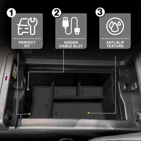 منظم وحدة التحكم المركزية Muslogy متوافق مع ملحقات Toyota RAV4 لعام 2026، صندوق تخزين مقسم وحدة التحكم الوسطى، صينية إدراج مسند الذراع مع سجادات مضادة للانزلاق (أسود) in Kuwait