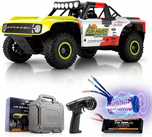 EAZYRC FMS 1/18 RC Truck FSC18 Ford Bronco, Officially Licensed by Ford Short Course RC Car, 4x4 Off-Road RC Crawler with LED Lights, and Quick-Release Body-RTR (Race Livery B (Brushed Version)) in Saudi Arabia