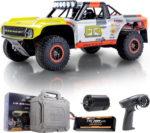 EAZYRC FMS 1/18 RC Truck FSC18 Ford Bronco, Officially Licensed by Ford Short Course RC Car, 4x4 Off-Road RC Crawler with LED Lights, and Quick-Release Body-RTR (Race Livery B (Brushed Version)) in Saudi Arabia