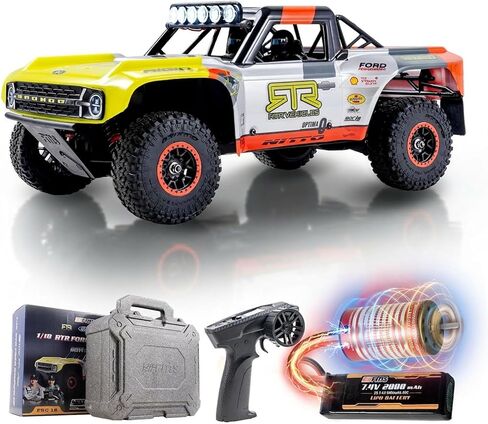EAZYRC FMS 1/18 RC Truck FSC18 Ford Bronco, Officially Licensed by Ford Short Course RC Car, 4x4 Off-Road RC Crawler with LED Lights, and Quick-Release Body-RTR (Race Livery B (Brushed Version)) in Saudi Arabia