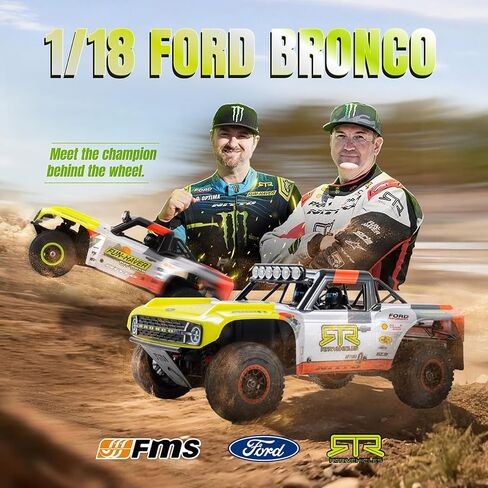 EAZYRC FMS 1/18 RC Truck FSC18 Ford Bronco, Officially Licensed by Ford Short Course RC Car, 4x4 Off-Road RC Crawler with LED Lights, and Quick-Release Body-RTR (Race Livery B (Brushed Version)) in Saudi Arabia
