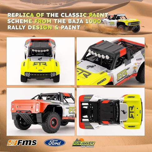 EAZYRC FMS 1/18 RC Truck FSC18 Ford Bronco, Officially Licensed by Ford Short Course RC Car, 4x4 Off-Road RC Crawler with LED Lights, and Quick-Release Body-RTR (Race Livery B (Brushed Version)) in Saudi Arabia