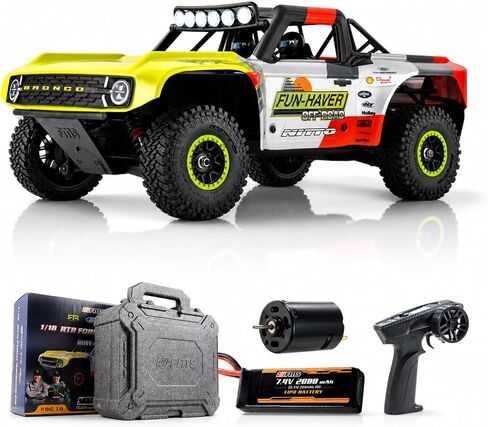 EAZYRC FMS 1/18 RC Truck FSC18 Ford Bronco, Officially Licensed by Ford Short Course RC Car, 4x4 Off-Road RC Crawler with LED Lights, and Quick-Release Body-RTR (Race Livery B (Brushed Version)) in Saudi Arabia