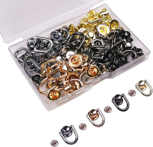 ELANE 40 Pcs D Rings for Purse,Screw Rivets for Leather Crafting,Wallet Crossbody Conversion Kit (Black+Silver+Gold+Light Gold) in Kuwait