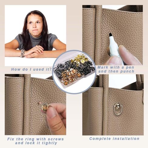 ELANE 40 Pcs D Rings for Purse,Screw Rivets for Leather Crafting,Wallet Crossbody Conversion Kit (Black+Silver+Gold+Light Gold) in Kuwait