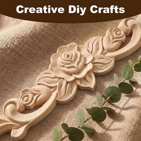 Amabro 5Pcs Wood Appliques Onlays Decorative Carved Furniture Applique for Cabinets Doors Wardrobe Unpainted DIY Wooden Rose Pattern Vintage Home Decor 7.87x1.97in in Saudi Arabia