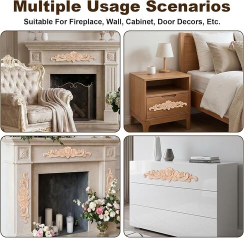 Amabro 5Pcs Wood Appliques Onlays Decorative Carved Furniture Applique for Cabinets Doors Wardrobe Unpainted DIY Wooden Rose Pattern Vintage Home Decor 7.87x1.97in in Saudi Arabia