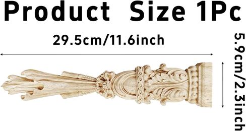 1Pc Long Wood Carved Appliques Onlays, Unpainted Decorative Wooden Flower Mouldings Trim for Window Door Frame Cabinet Mantel Fireplace Wall Mirror Home Furniture Decor, 29.5x5.9x1.8cm in Kuwait