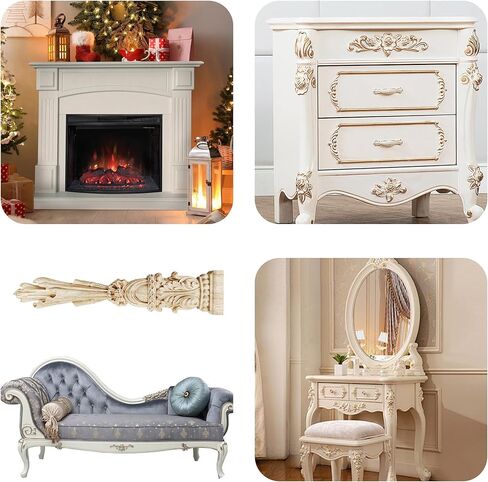 1Pc Long Wood Carved Appliques Onlays, Unpainted Decorative Wooden Flower Mouldings Trim for Window Door Frame Cabinet Mantel Fireplace Wall Mirror Home Furniture Decor, 29.5x5.9x1.8cm in Kuwait