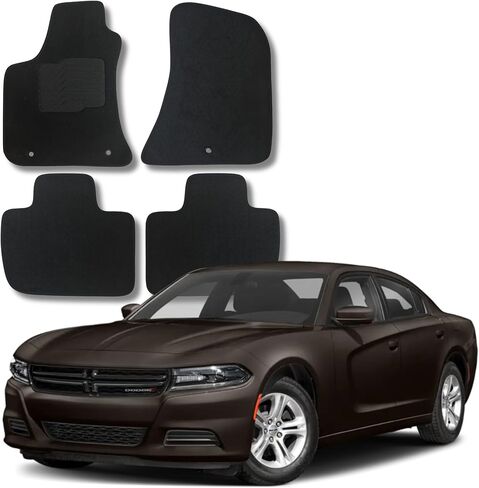 ecoMats Carpet Floor Mats Fit for 2011 to 2023 Dodge Charger RWD / 2011 to 2023 Chrysler 300 RWD with Anti-Slip Driver Heel Pad, Front and Rear, Black (Not fit for All-Wheel Drive) in Saudi Arabia