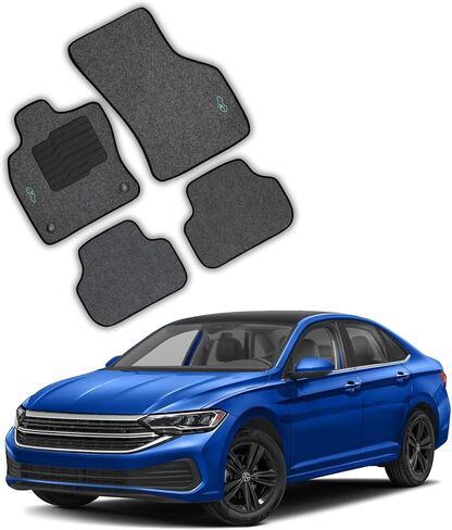 ecoMats Carpet Floor Mats Custom Fit for 2019 to 2026 Volkswagen Jetta, with Driver Non-Slip Heel Pad and Safety Locks, Front and Rear Set, Gray in Saudi Arabia
