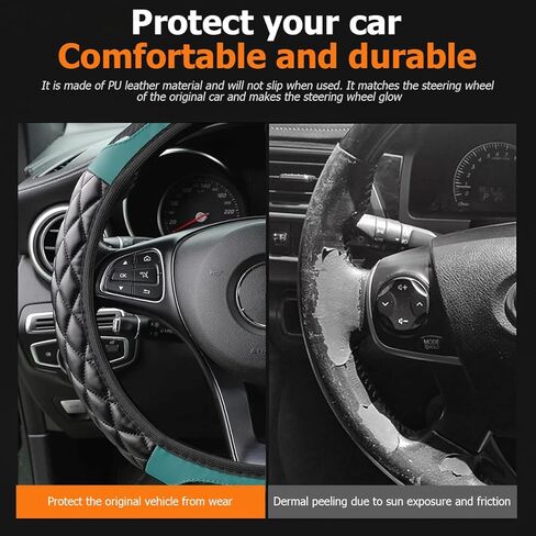 Car Steering Wheel Cover, 14.5"-15" Elastic Sretch Carbon Fibre Leather Anti-Slip Vehicle Wheel Cover Protector, Automotive Interior Accessories, Universal for Sedan RV Truck (Dark Green) in Saudi Arabia