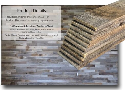 Rustic Revival | Barnwood Planks for Accent Wall, Easy Nail-up Real Wood wall Planks for Rustic Panel Covering | 100% Authentic Reclaimed Weathered Wood (20 Square Feet) in Saudi Arabia