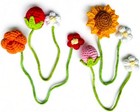 4 Pack Flower Crochet Bookmark Set Daisy Sunflower Strawberry Pumpkin Personalized Hook Flower for Women Book Fans and Teachers Ideal for Bookmarks Curtains Door Curtains and Crochet Flower Bookmark in Kuwait