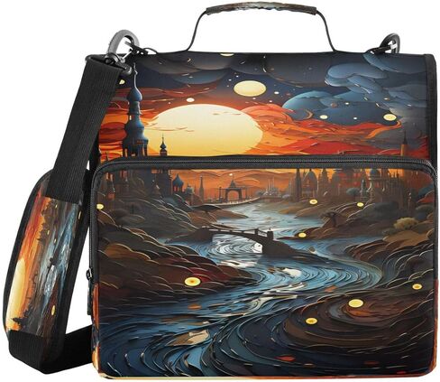 ALAZA Sunset Castle Starry Night Zipper Binder 3 Ring Binder Organizer with Zipper and Shoulder Strap Large Capacity Multi-Pocket for Office Supplies Work in Saudi Arabia