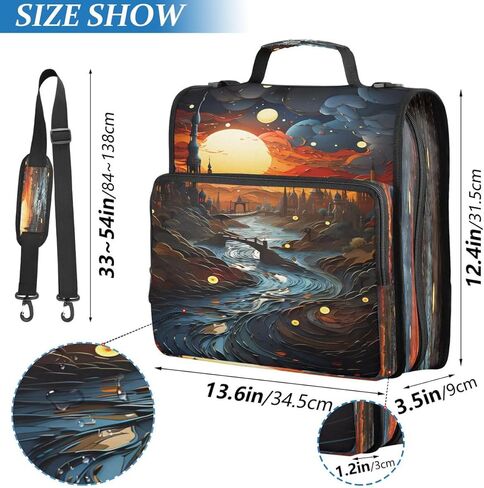 ALAZA Sunset Castle Starry Night Zipper Binder 3 Ring Binder Organizer with Zipper and Shoulder Strap Large Capacity Multi-Pocket for Office Supplies Work in Saudi Arabia