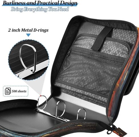 ALAZA Sunset Castle Starry Night Zipper Binder 3 Ring Binder Organizer with Zipper and Shoulder Strap Large Capacity Multi-Pocket for Office Supplies Work in Saudi Arabia