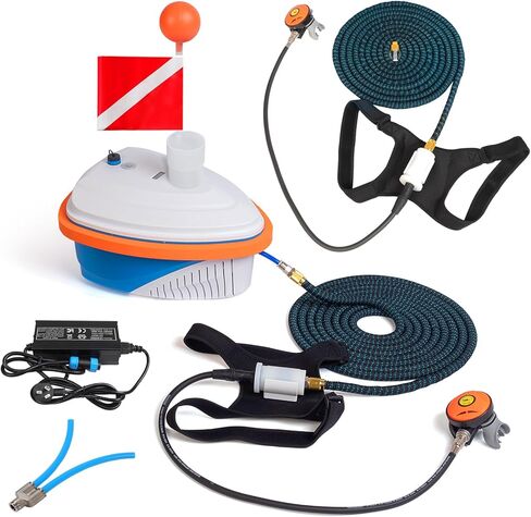 2 Person Scuba Diving System, 6-7 Hours, Rechargeable Tankless Dive System with 2 60FT Hoses & Regulators, Dual-User Diving Ventilator Tankless Scuba for Recreational Diving in Saudi Arabia