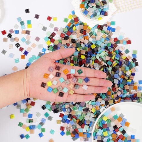 2.2 Pounds Mixed Glass Mosaic Tiles 1480pcs Stained Glass Pieces for Square Bulk Mosaic Supplies for Home Decor Artists Crafts DIY (Art Deco, 1480) in Saudi Arabia